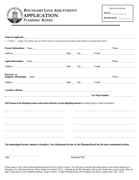 First page of the Boundary Line Adjustment Application