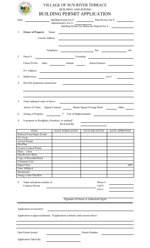 First page of the Building Permit Application