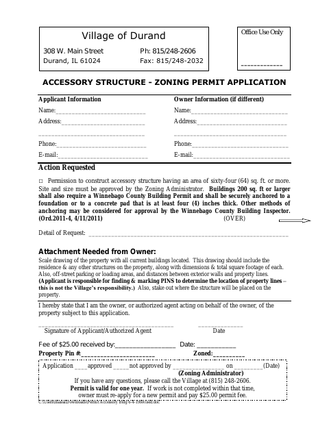 First page of the Accessory Structure Zoning Permit Application