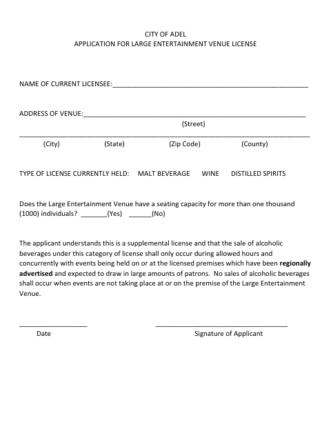 First page of the Application for Large Entertainment Venue License