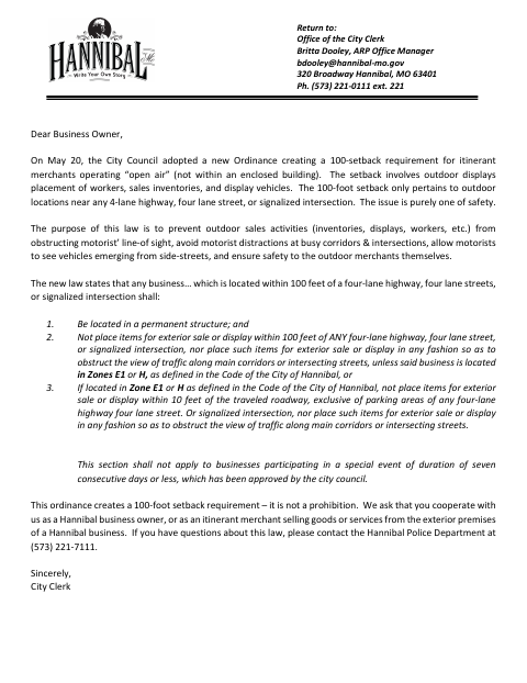 First page of the Itinerant Business License Application