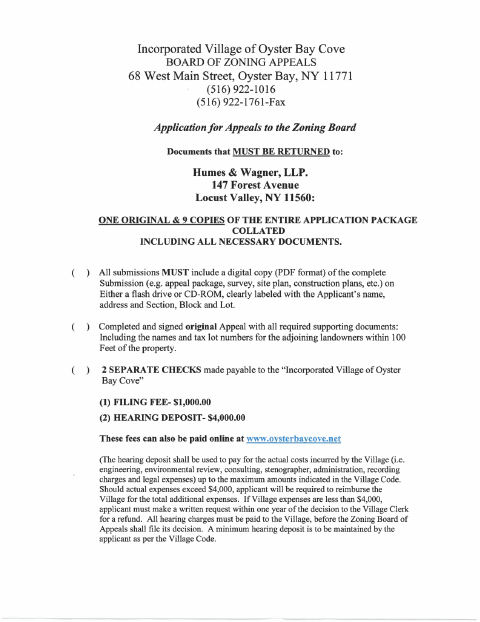 First page of the Zoning Board Application
