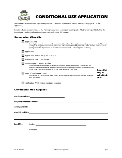 First page of the Conditional Use Application