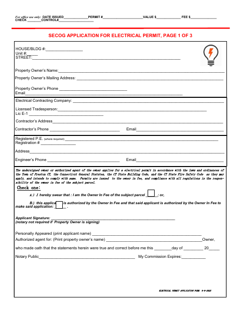 First page of the Electrical Permit Application