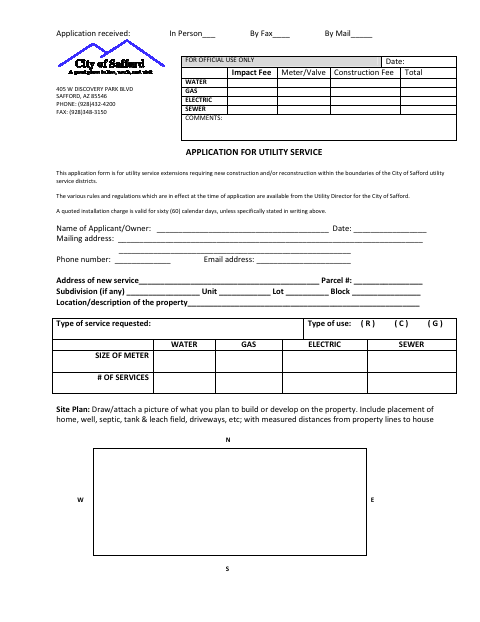 First page of the Application for Utility Service