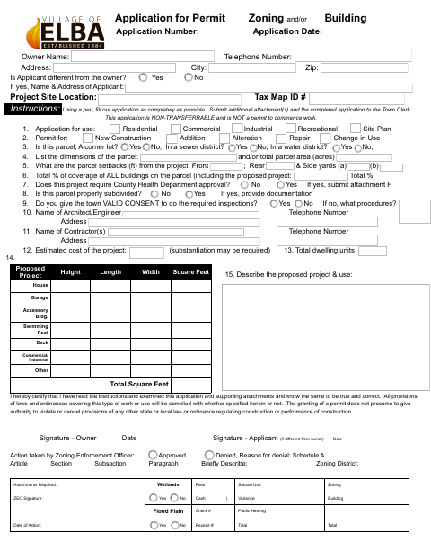 First page of the Zoning and/or Building Permit Application