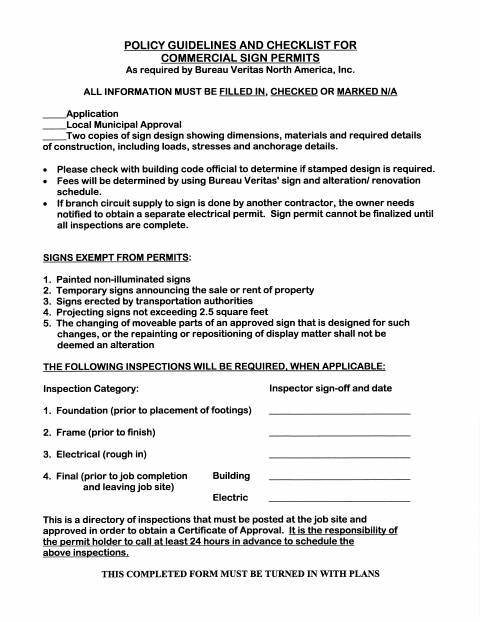 First page of the Commercial Sign Installation Permit Application