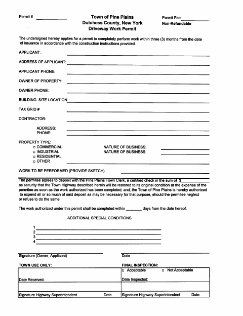 First page of the Driveway Work Permit