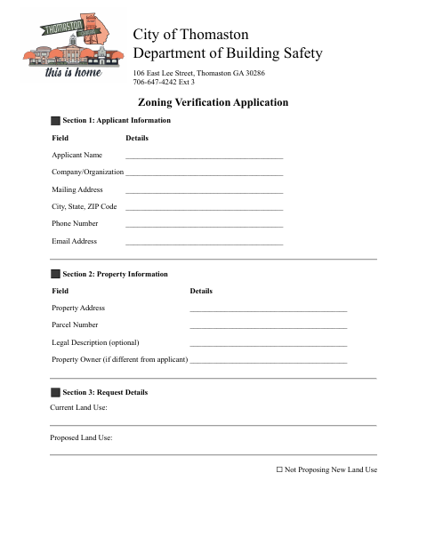 First page of the Zoning Verification Application