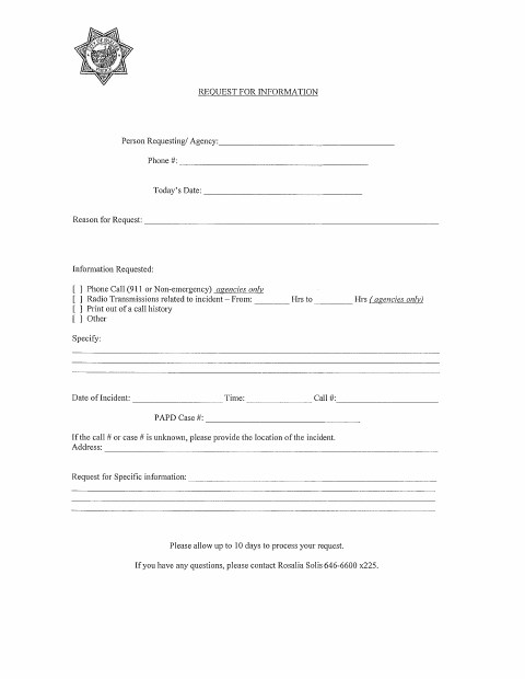 First page of the Request for Information