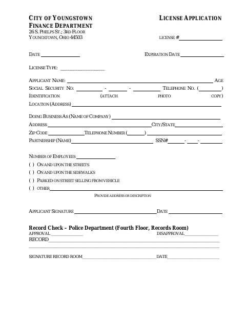 First page of the General License Application