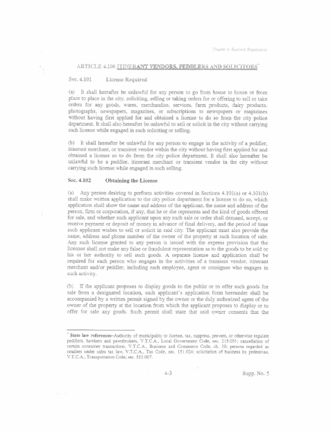First page of the Itinerant Vendor, Peddler, and Solicitor Permit Application