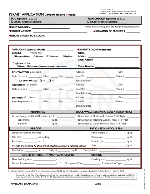 First page of the Permit Application