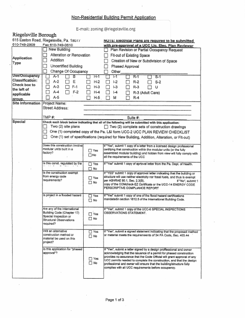 First page of the Commercial Building Permit Application