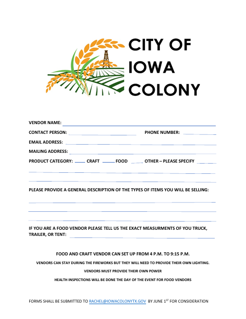First page of the FourthFest Vendor Form