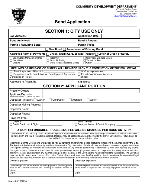 First page of the Bond Application