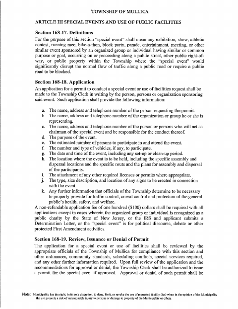 First page of the Special Events And Use Of Facilities Application