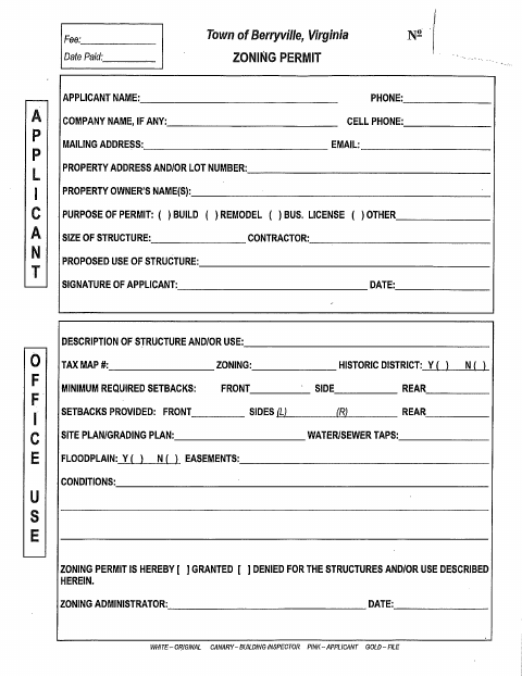 First page of the Zoning Permit Application
