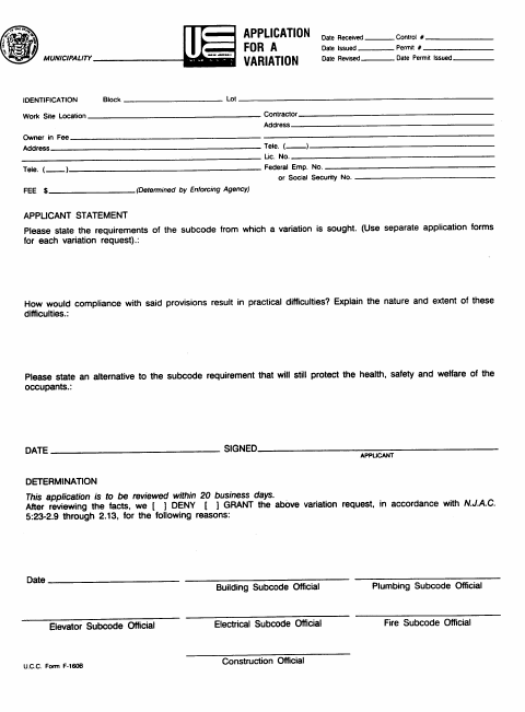 First page of the Variation Application