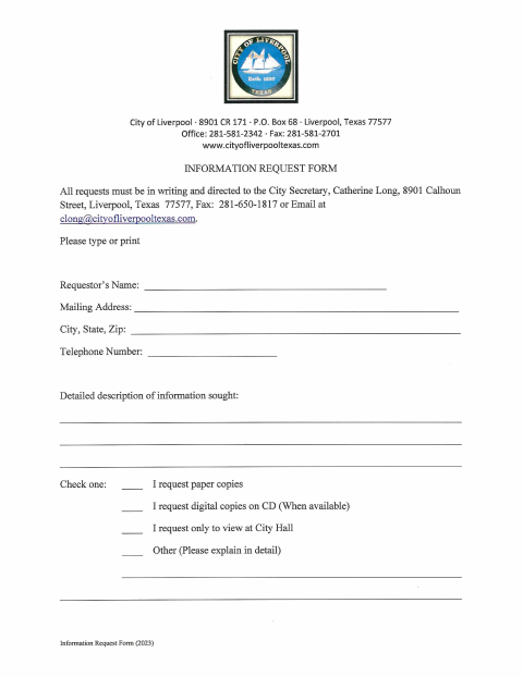 First page of the Public Information Request Form