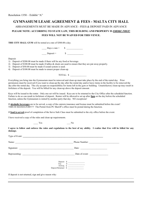 First page of the Gymnasium Lease Agreement and Fees
