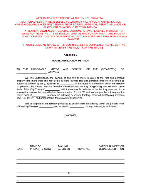 First page of the Annexation Petition