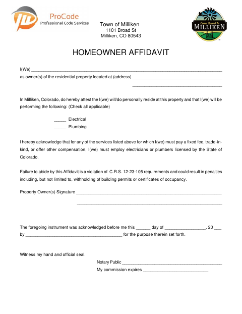 First page of the Homeowner Affidavit