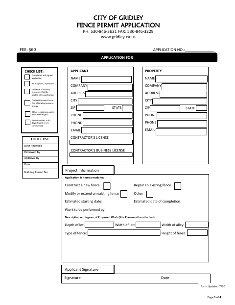First page of the Fence Permit Application