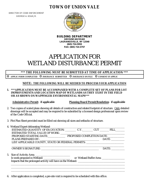First page of the Wetland Disturbance Permit and Building Permit Application
