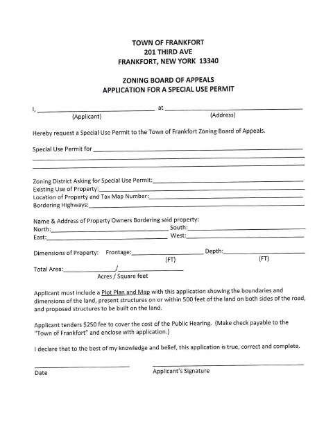 First page of the Special Use Permit Application