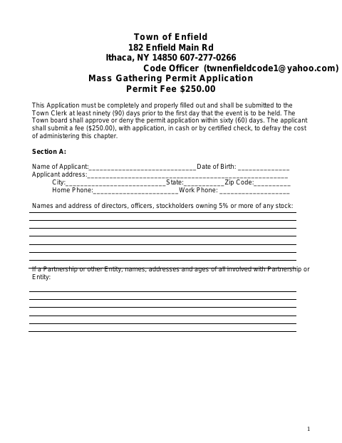 First page of the Mass Gathering Permit Application