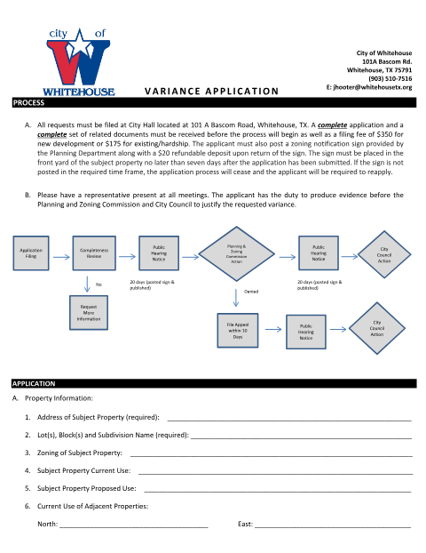 First page of the Variance Request Application