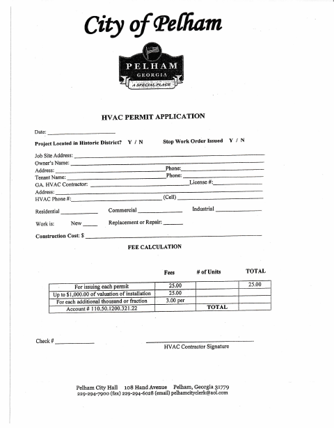 First page of the HVAC Permit Application