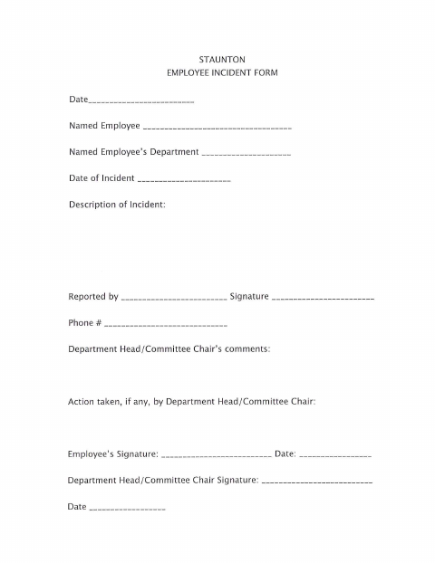 First page of the Employee Incident Form