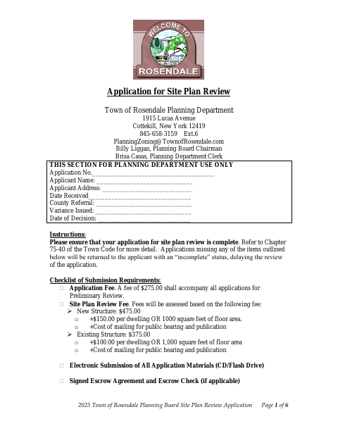 First page of the Application for Site Plan Review