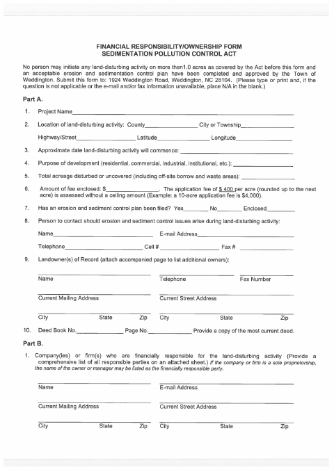 First page of the Financial Responsibility and Ownership Form