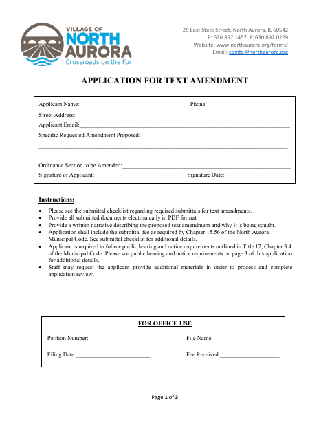 First page of the Application for Text Amendment
