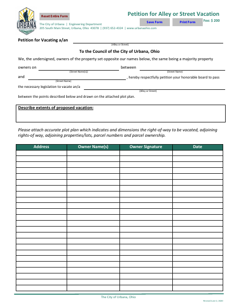 First page of the Petition for Alley or Street Vacation