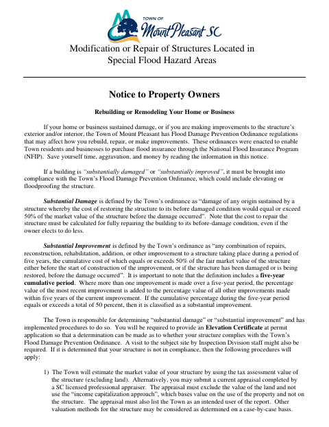 First page of the Substantial Damage/Substantial Improvement Review