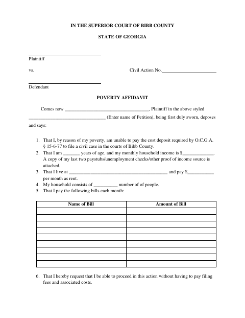 First page of the Poverty Affidavit With Order