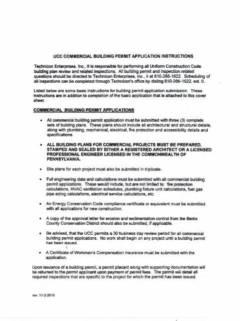 First page of the UCC Commercial Building Permit Application