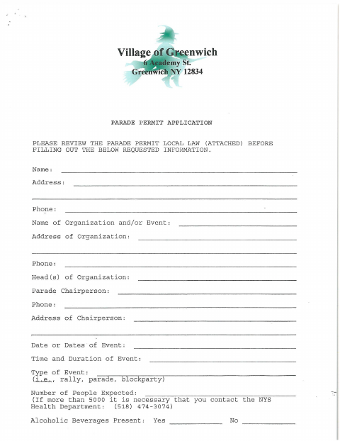 First page of the Parade Permit Application
