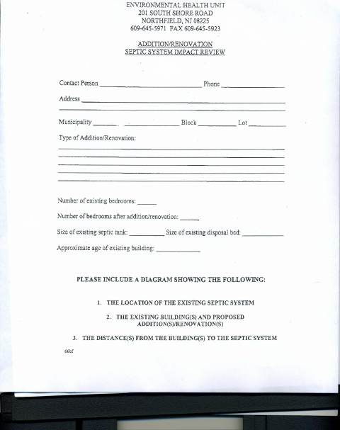 First page of the Septic System Impact Review Application