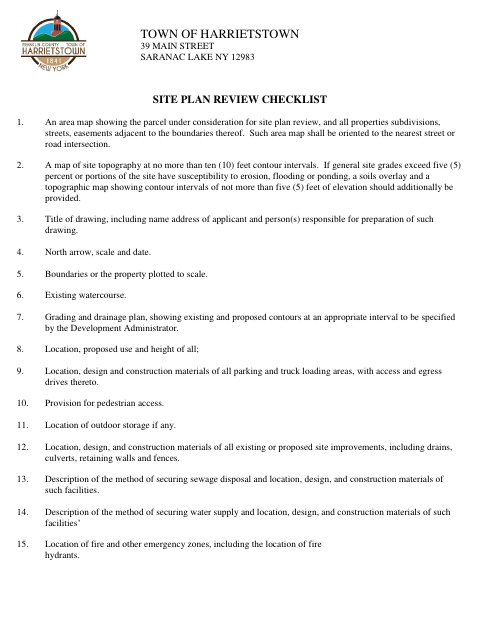 First page of the Site Plan Review Application