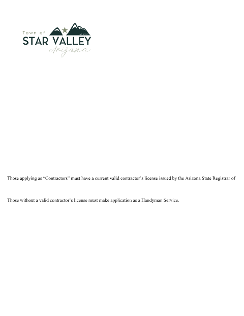 First page of the Out of Town Business License Application