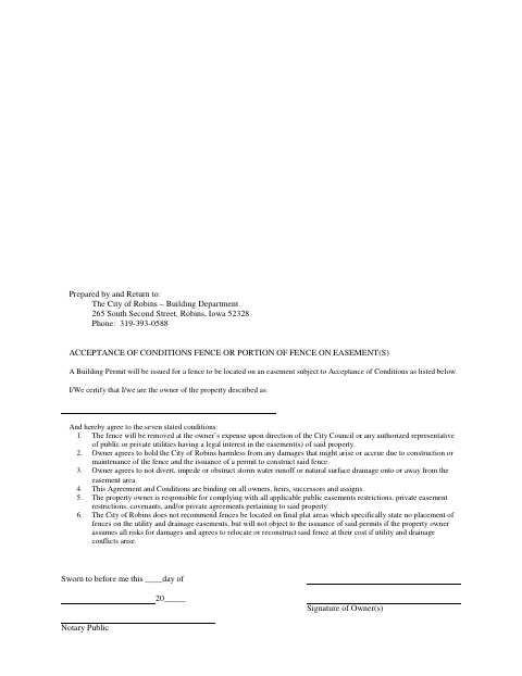 First page of the Fence Easement Conditions Affidavit