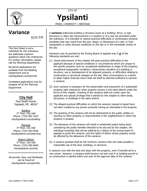 First page of the Variance Application (ZBA)