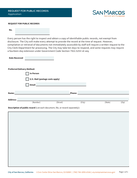 First page of the Request for Public Records