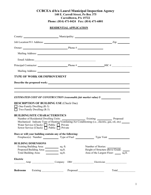 First page of the Residential Application