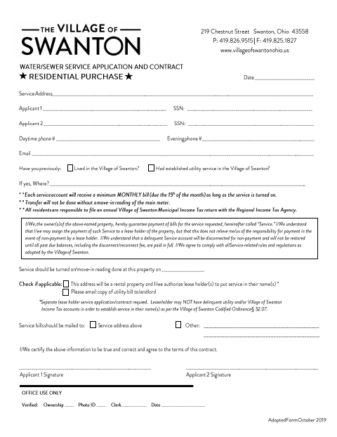 First page of the Residential Purchase Application